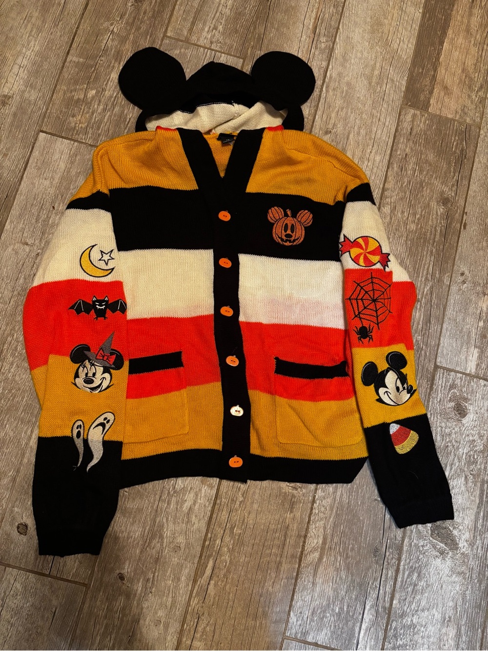 Her Universe Disney  Halloween Mickey Mouse Stripe Hooded Cardigan